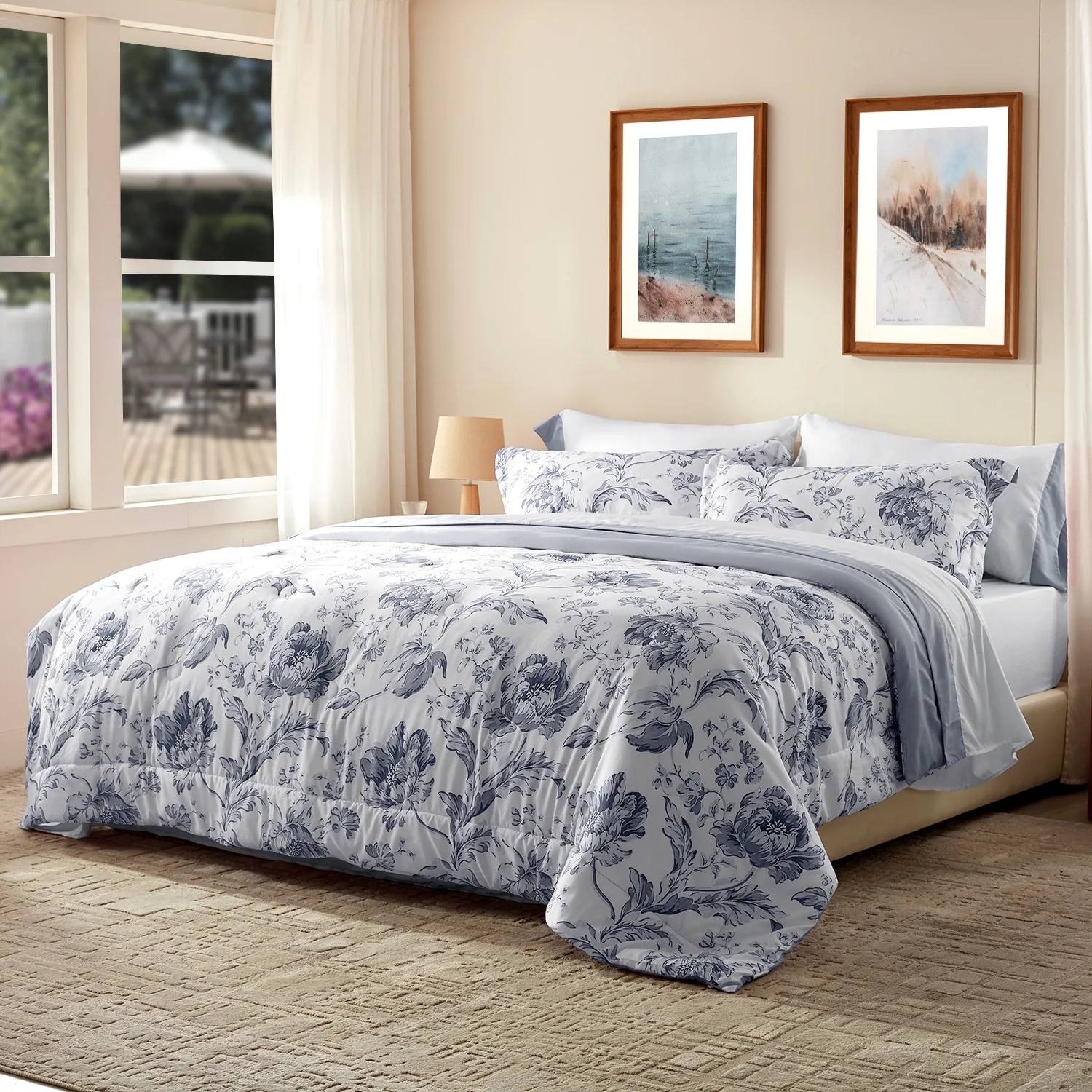 Vintage Floral Printed Comforter Set – 7 Piece Soft Hypoallergenic All-Season Bedding
