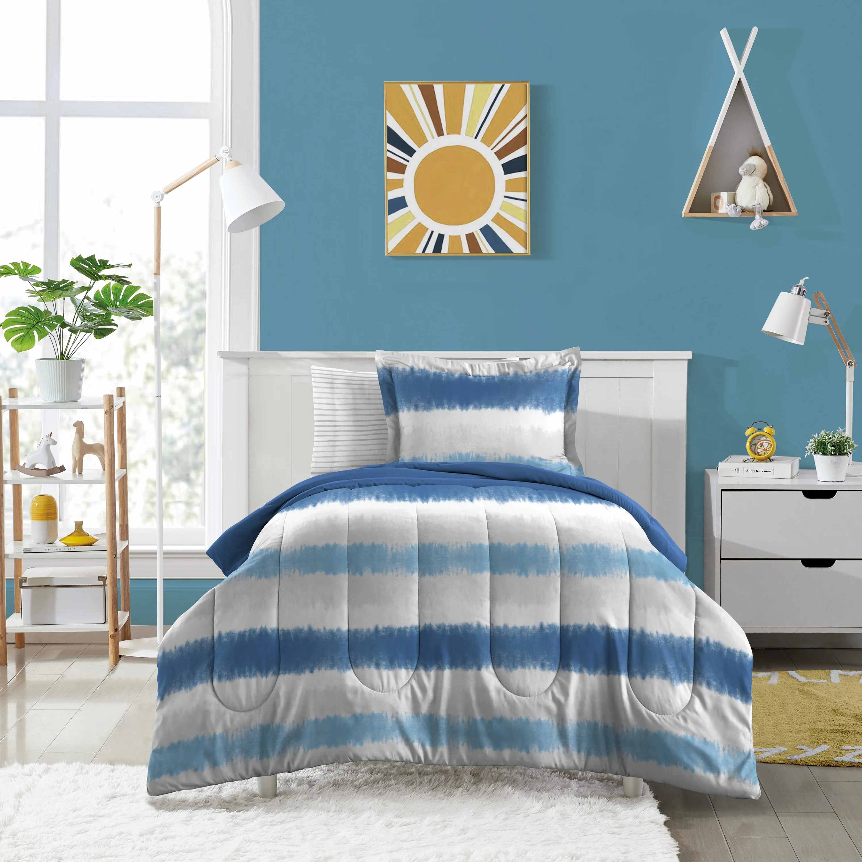 Kids Blue Tie-Dye Comforter Set – 3 Piece Soft Microfiber Bedding Set