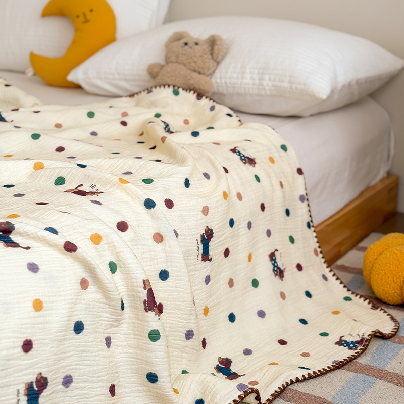 Cotton Crinkle Gauze Printed Summer Comforter Set – 3 Piece Lightweight Breathable Quilt Set