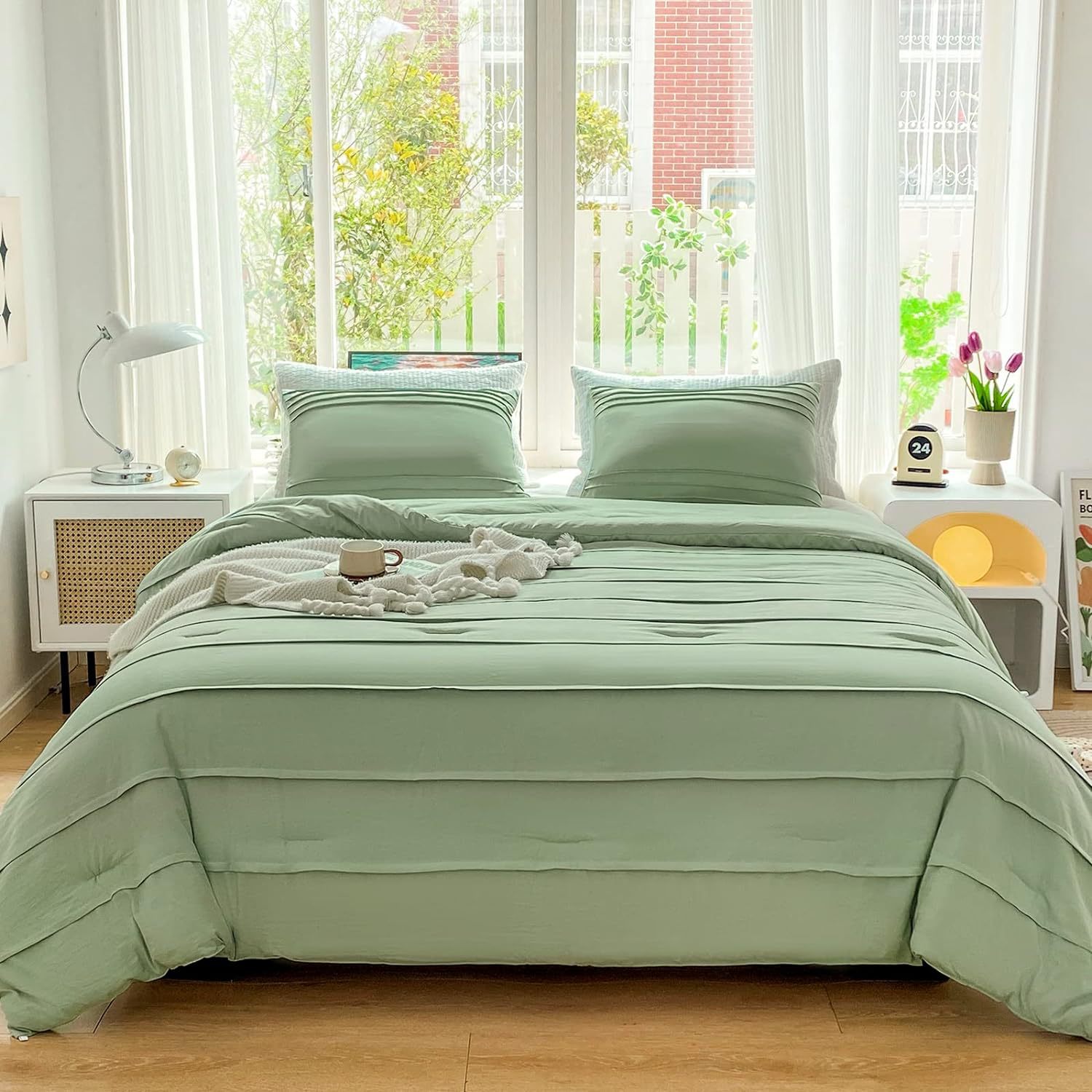 Ultra-Soft Pleated Microfiber Comforter Set – 3 Piece Washed Microfiber Bedding Set