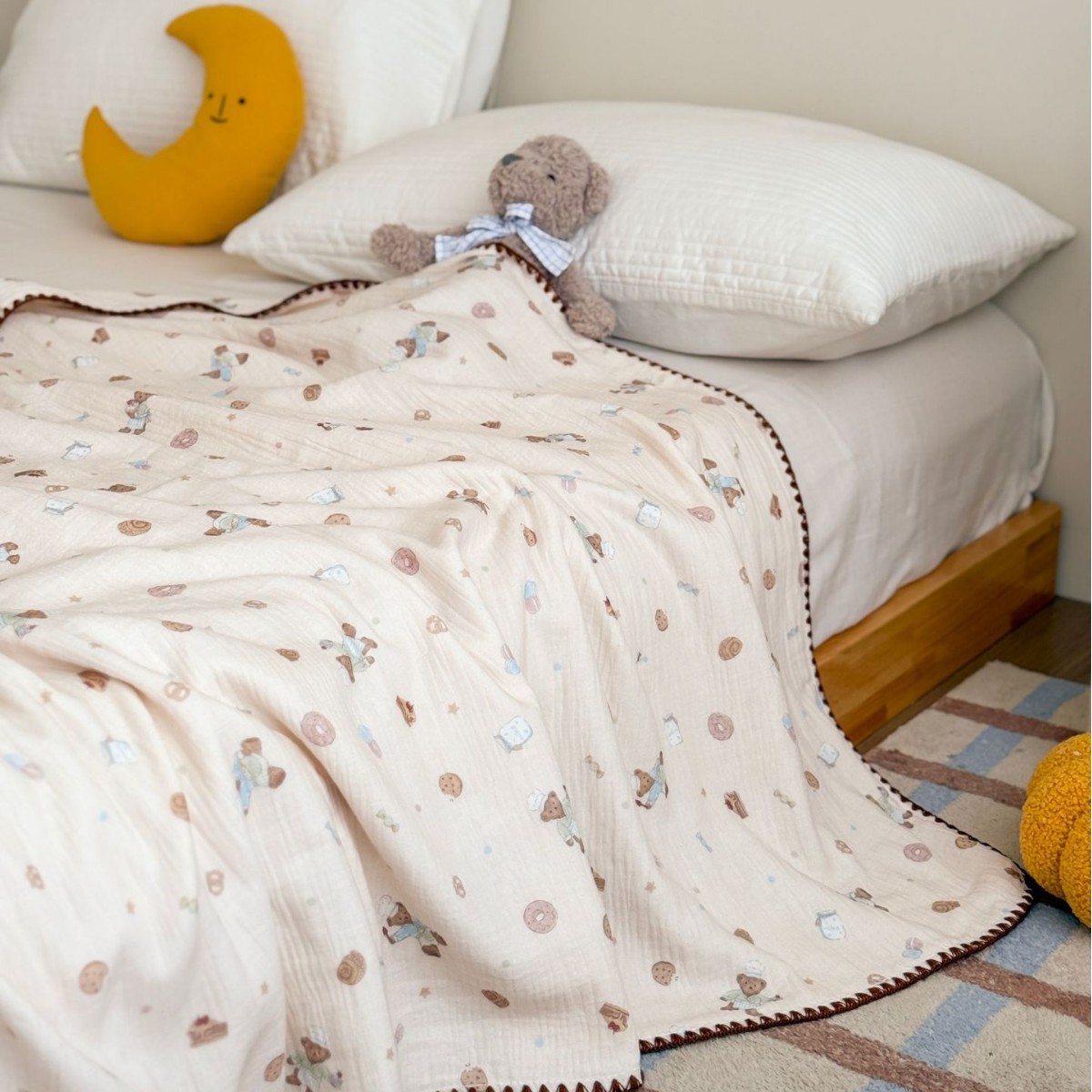 Cotton Crinkle Gauze Printed Summer Comforter Set – 3 Piece Lightweight Breathable Quilt Set