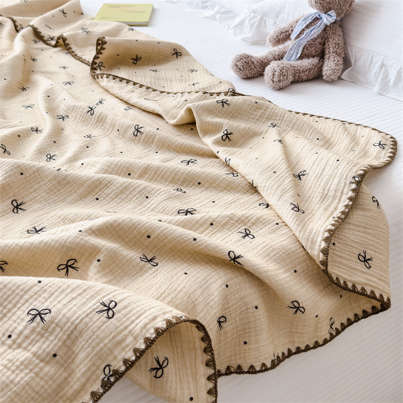 Cotton Crinkle Gauze Printed Summer Comforter Set – 3 Piece Lightweight Breathable Quilt Set