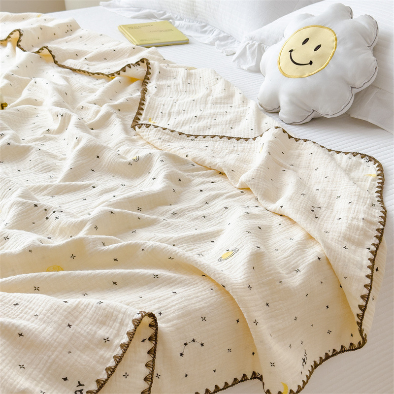 Cotton Crinkle Gauze Printed Summer Comforter Set – 3 Piece Lightweight Breathable Quilt Set