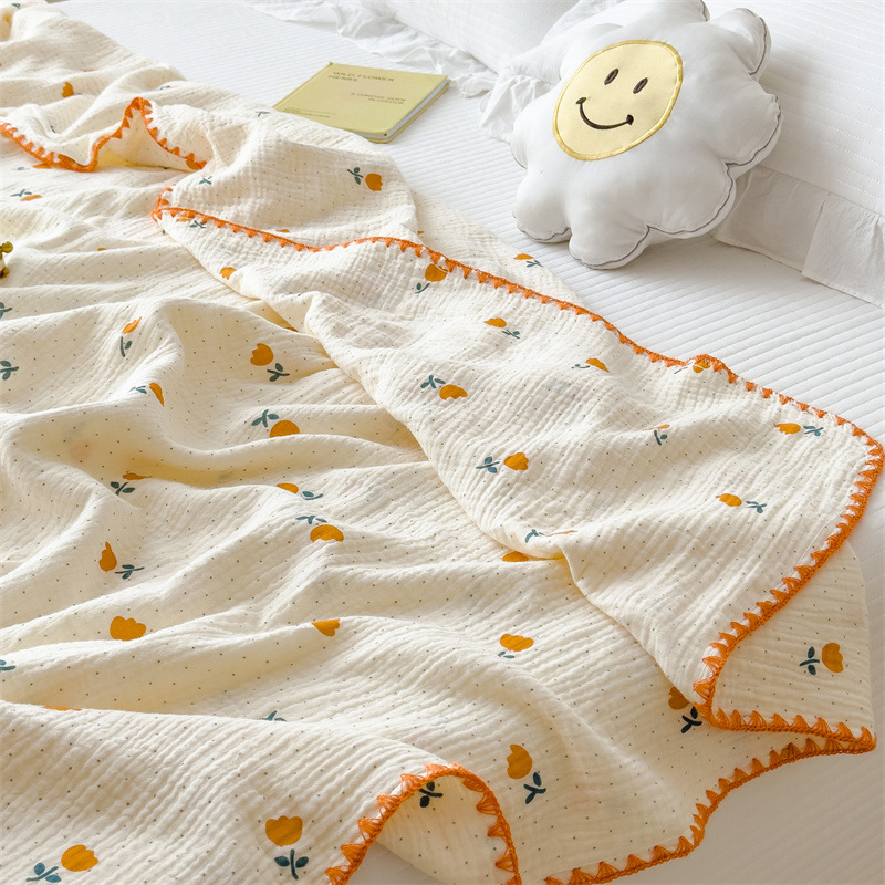 Cotton Crinkle Gauze Printed Summer Comforter Set – 3 Piece Lightweight Breathable Quilt Set