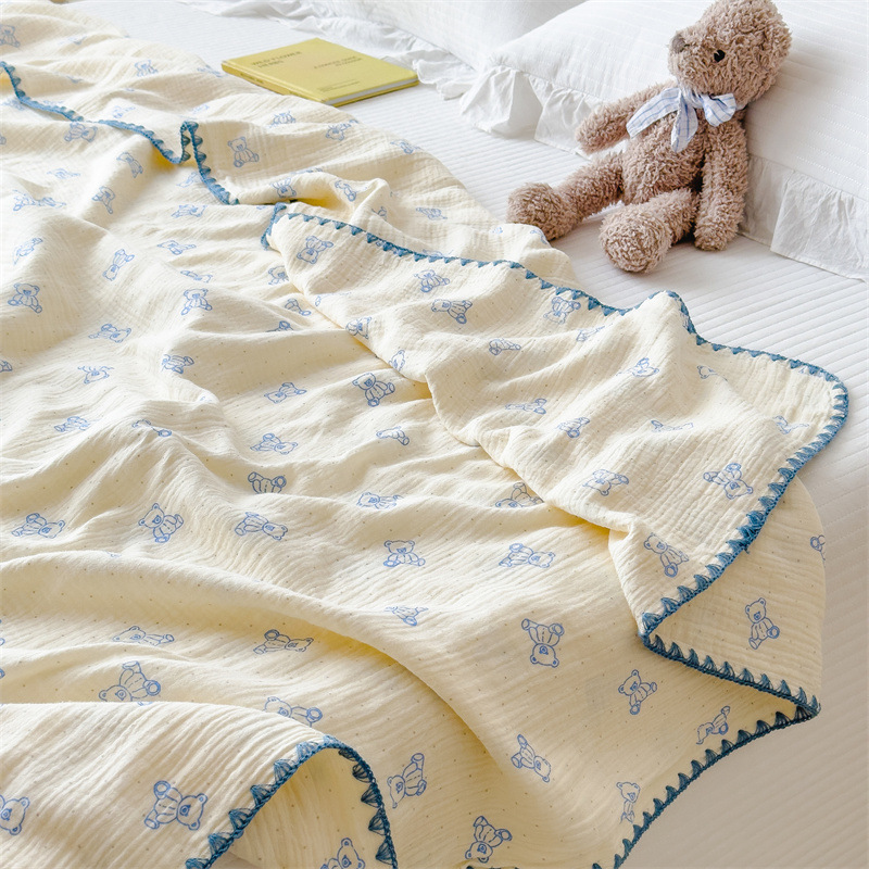 Cotton Crinkle Gauze Printed Summer Comforter Set – 3 Piece Lightweight Breathable Quilt Set