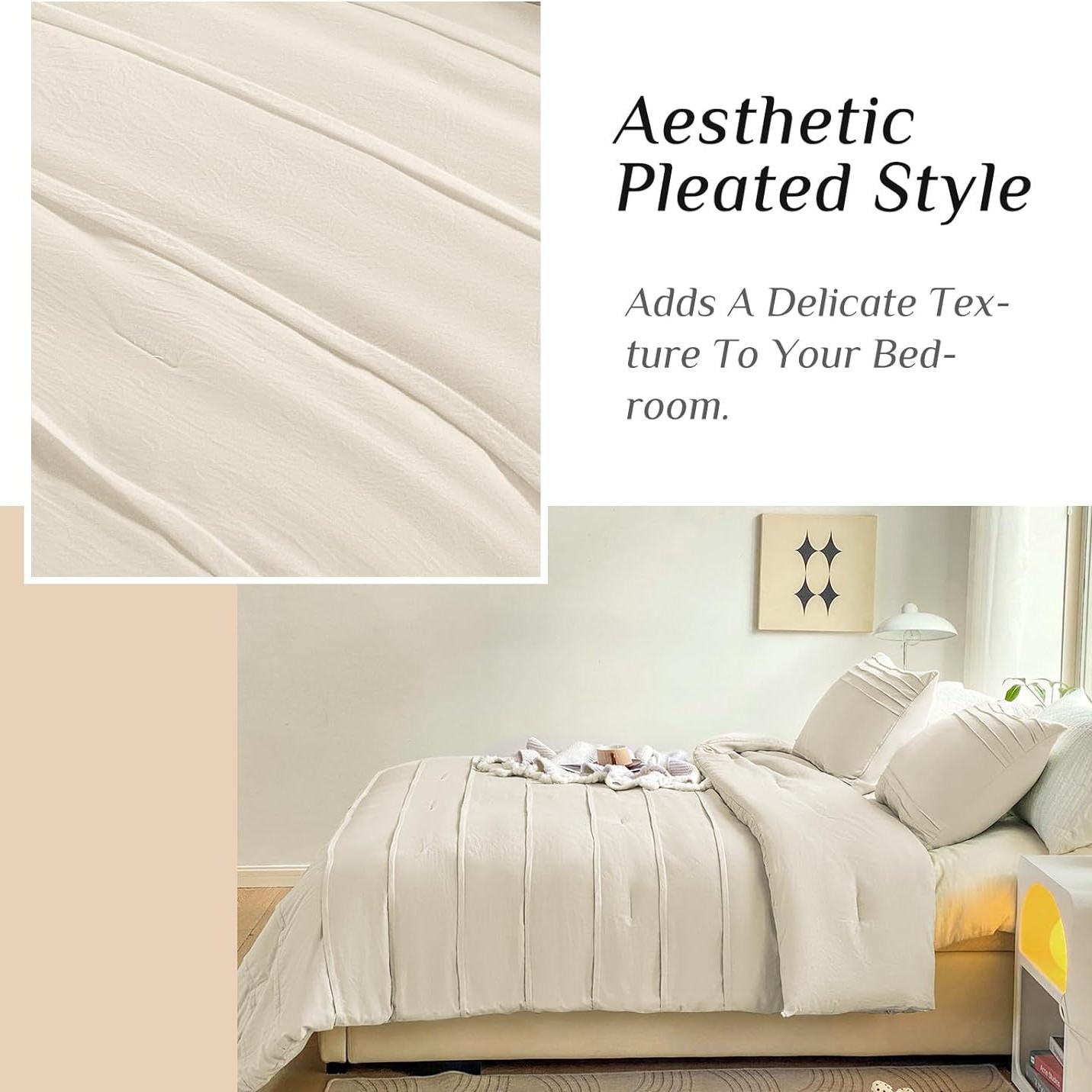 Ultra-Soft Pleated Microfiber Comforter Set – 3 Piece Washed Microfiber Bedding Set