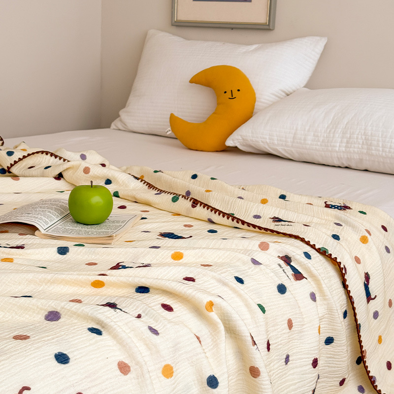 Cotton Crinkle Gauze Printed Summer Comforter Set – 3 Piece Lightweight Breathable Quilt Set