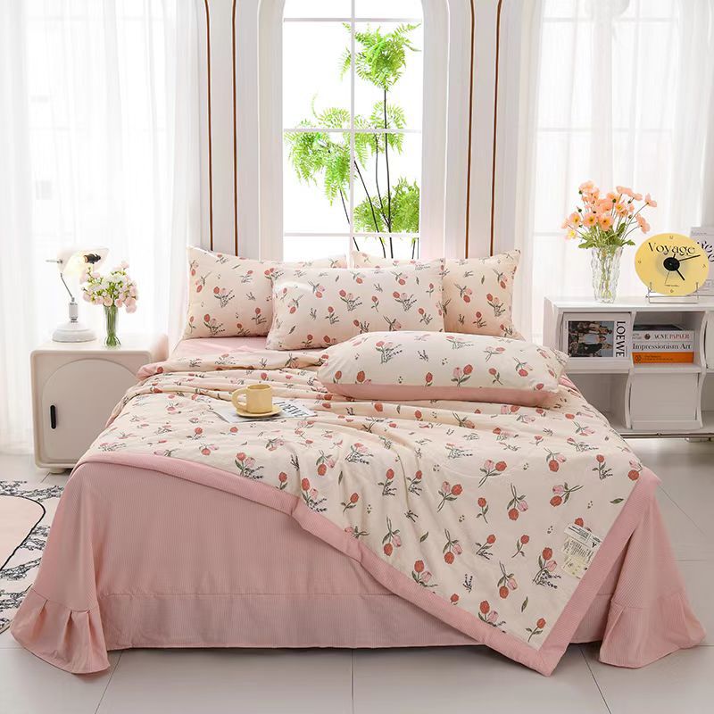 Ultra-Soft Bubble Cotton Summer Comforter Set – 3 Piece Rose Print Lightweight Bedding Set