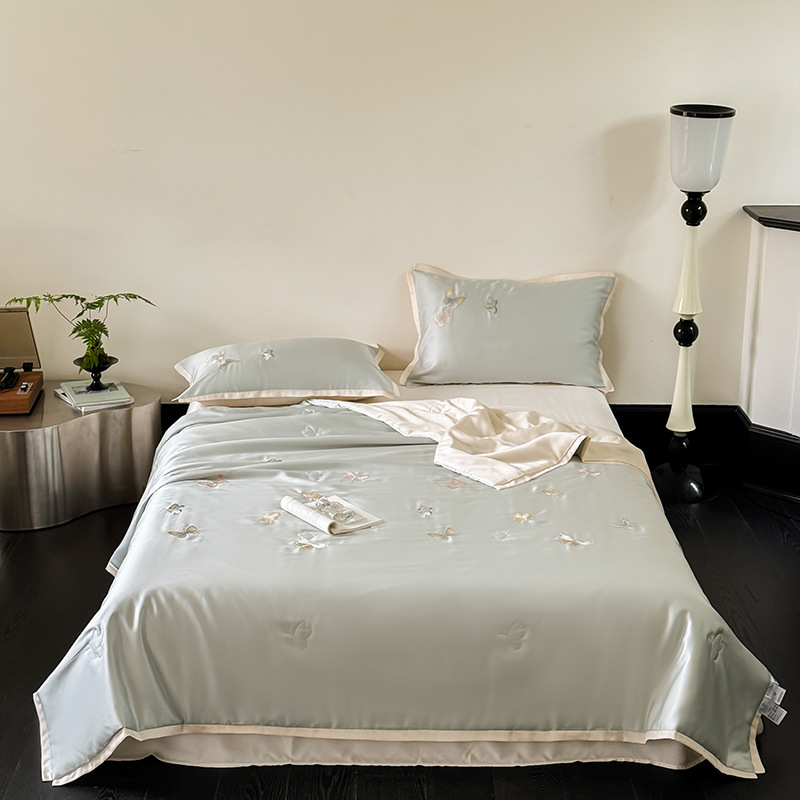 Butterfly Embroidered Tencel Summer Comforter Set – 3 Piece Cooling Lyocell Bedding Set
