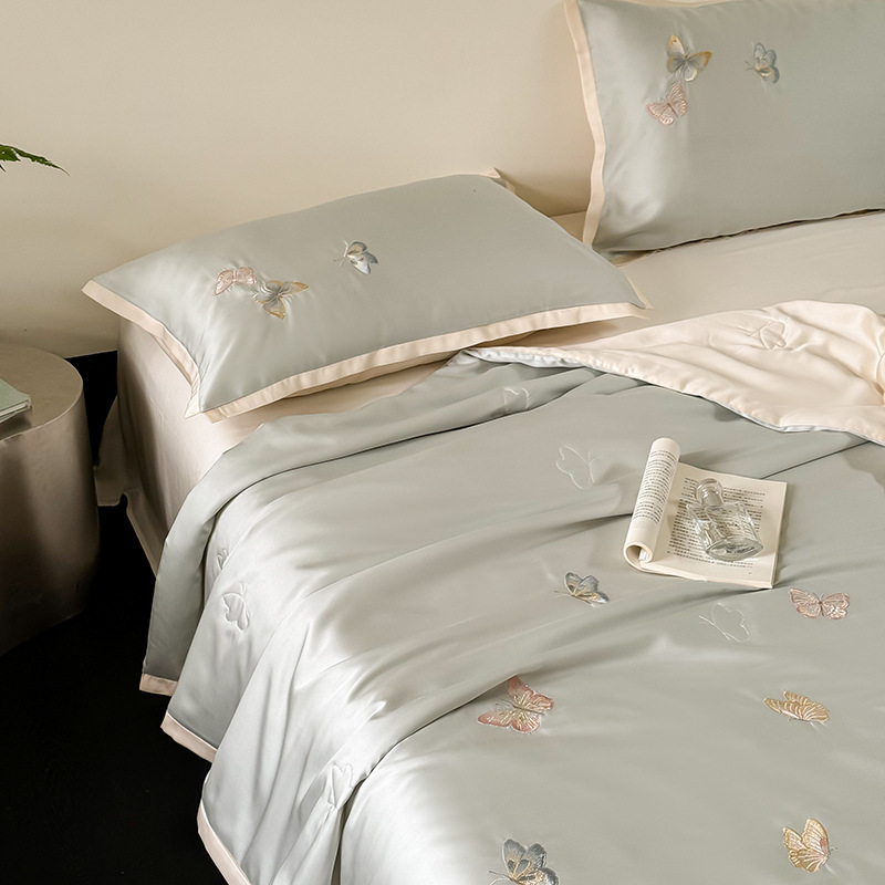 Butterfly Embroidered Tencel Summer Comforter Set – 3 Piece Cooling Lyocell Bedding Set