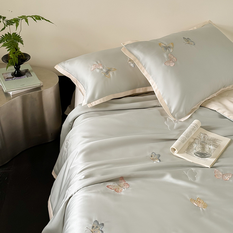 Butterfly Embroidered Tencel Summer Comforter Set – 3 Piece Cooling Lyocell Bedding Set