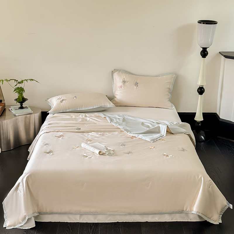 Butterfly Embroidered Tencel Summer Comforter Set – 3 Piece Cooling Lyocell Bedding Set