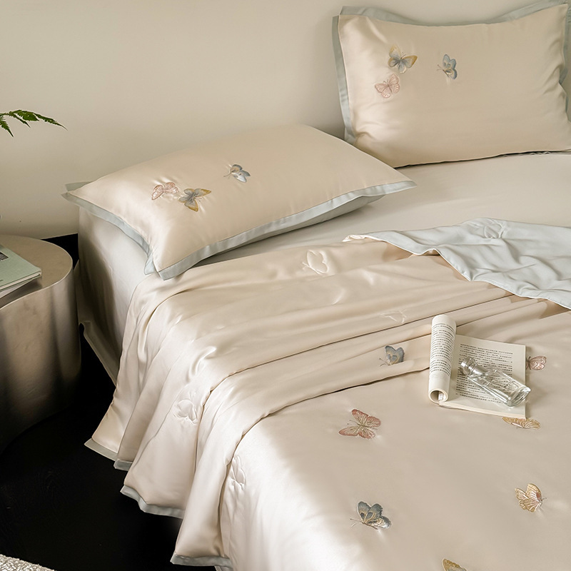Butterfly Embroidered Tencel Summer Comforter Set – 3 Piece Cooling Lyocell Bedding Set
