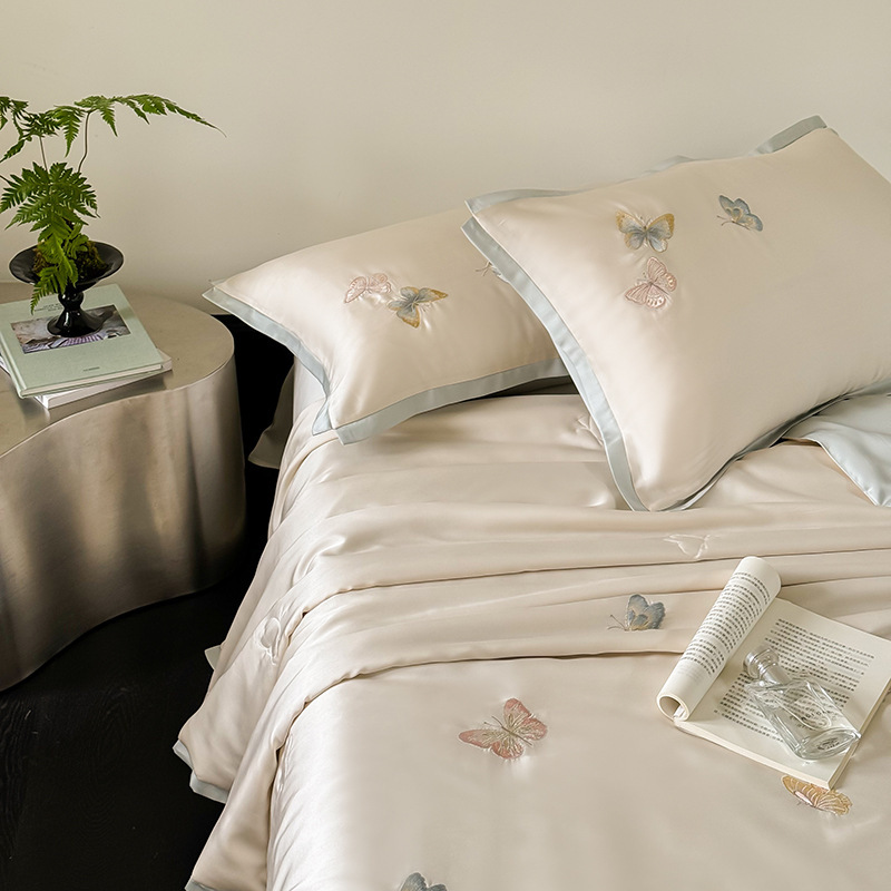 Butterfly Embroidered Tencel Summer Comforter Set – 3 Piece Cooling Lyocell Bedding Set