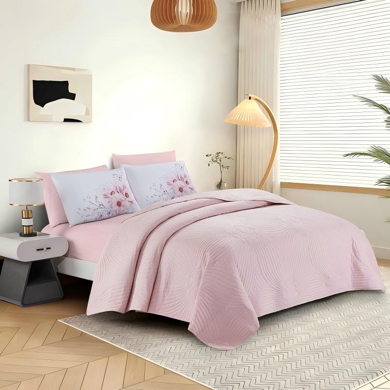 Floral Ultrasonic Quilted Microfiber Bedspread Set – Soft Lightweight Coverlet Set with Polyester Filling, Machine Washable