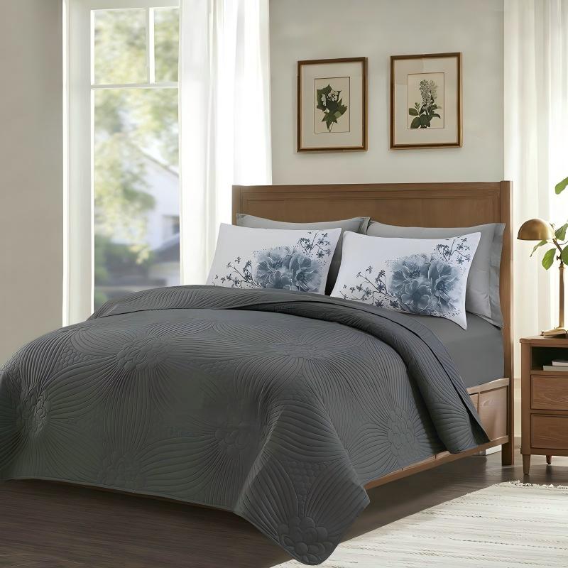 Floral Ultrasonic Quilted Microfiber Bedspread Set – Soft Lightweight Coverlet Set with Polyester Filling, Machine Washable
