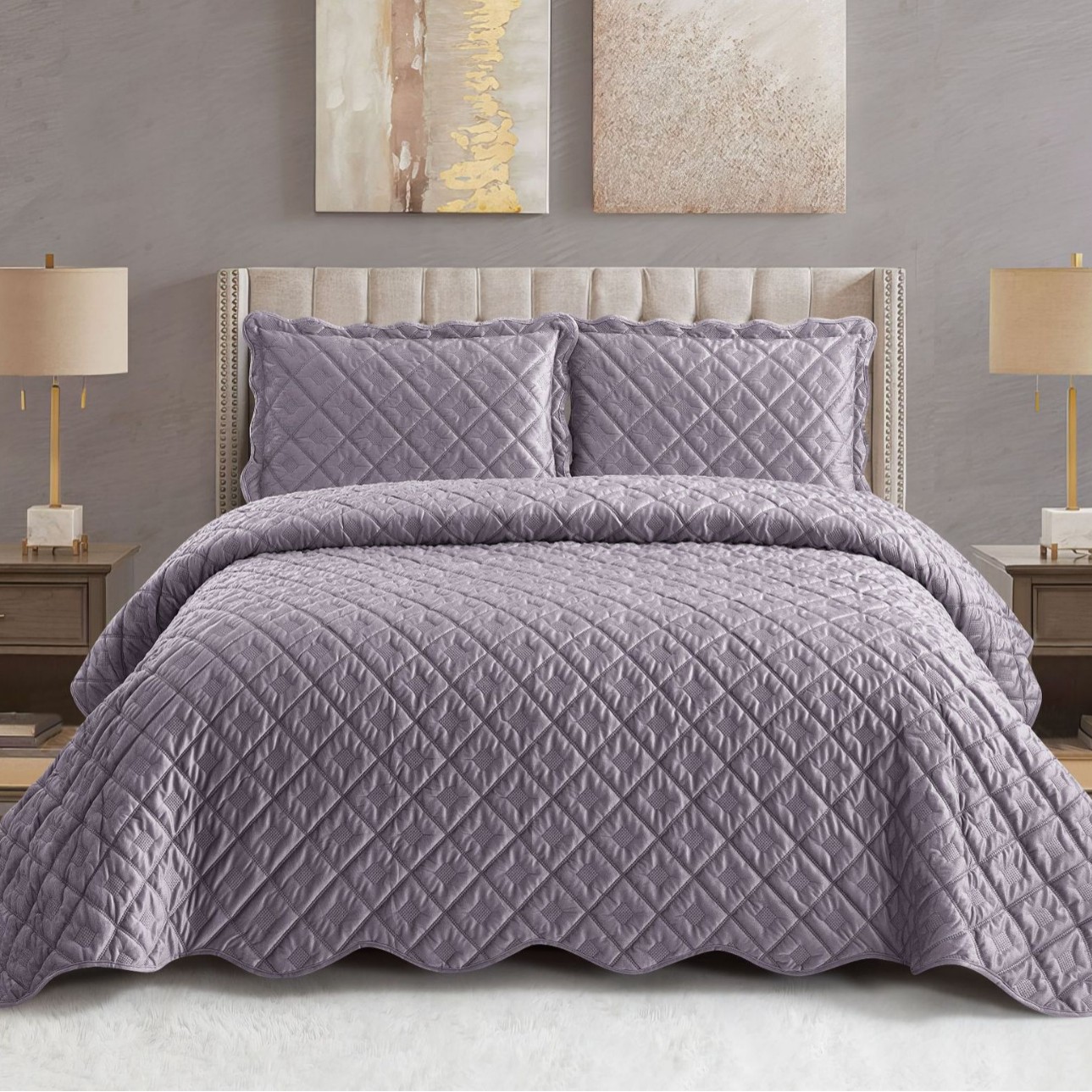 Reversible Plush & Microfiber Ultrasonic Quilted Bedspread Set – Soft Lightweight Coverlet Set with Down Alternative Filling, Machine Washable