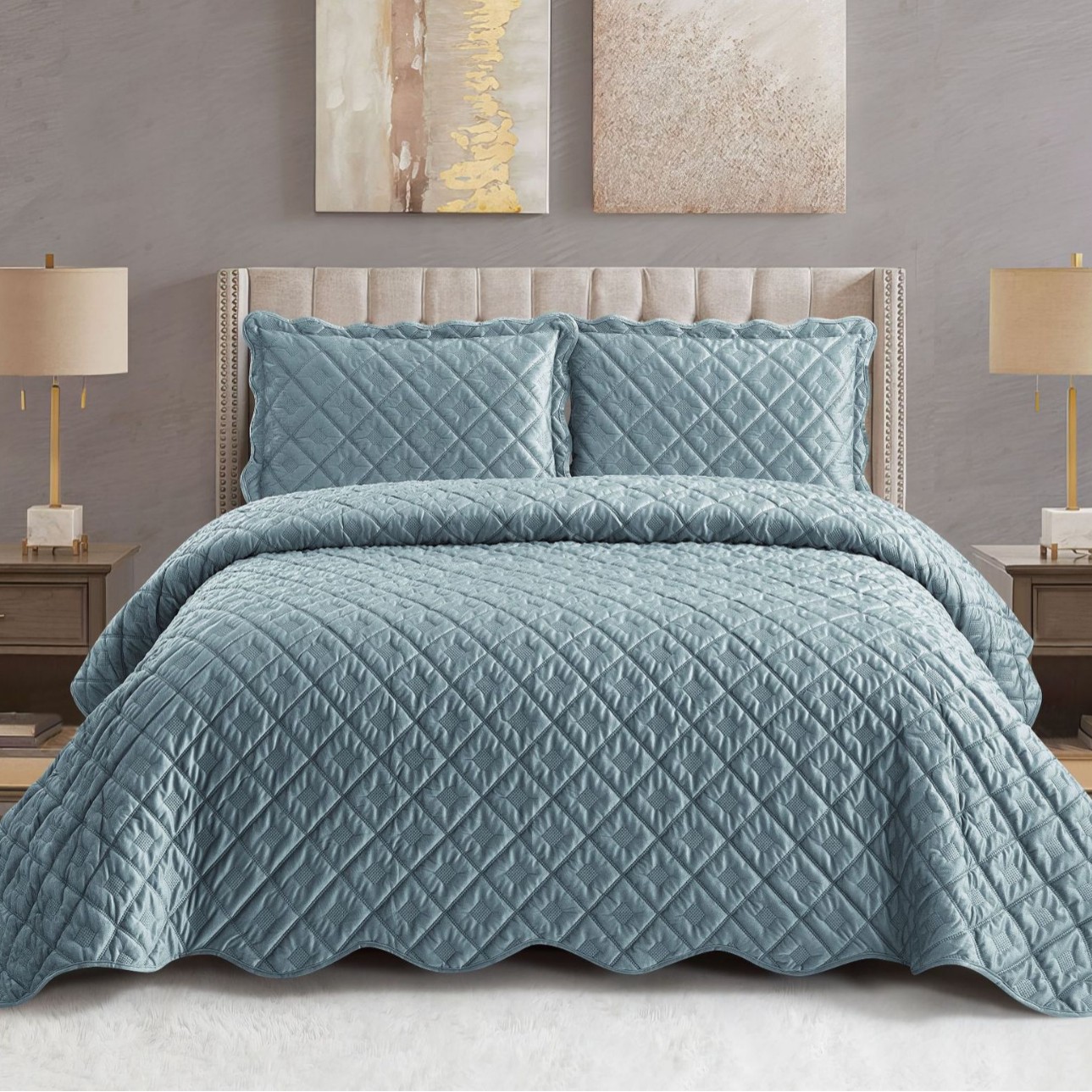 Reversible Plush & Microfiber Ultrasonic Quilted Bedspread Set – Soft Lightweight Coverlet Set with Down Alternative Filling, Machine Washable