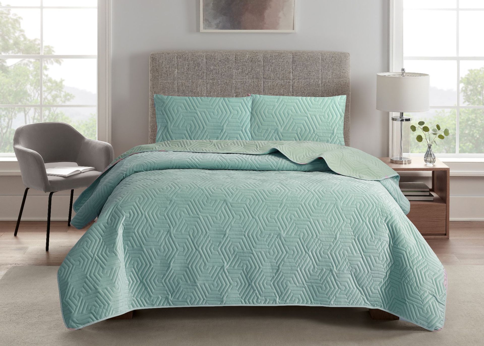 Ultrasonic Quilted Microfiber Bedspread Set – Soft Breathable Coverlet Set with Whole-Piece Down Alternative Filling, Machine Washable Bedding Set