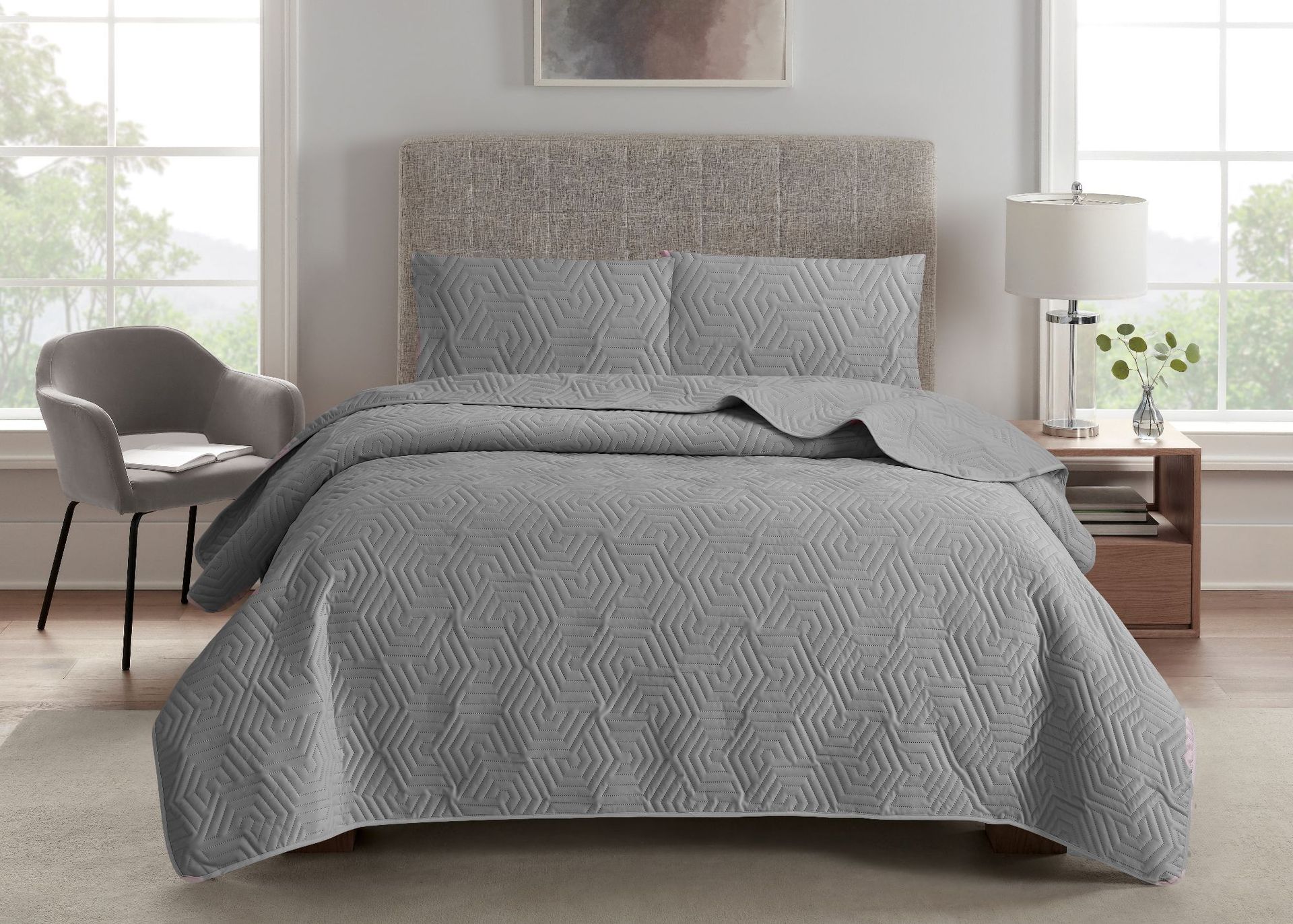 Ultrasonic Quilted Microfiber Bedspread Set – Soft Breathable Coverlet Set with Whole-Piece Down Alternative Filling, Machine Washable Bedding Set