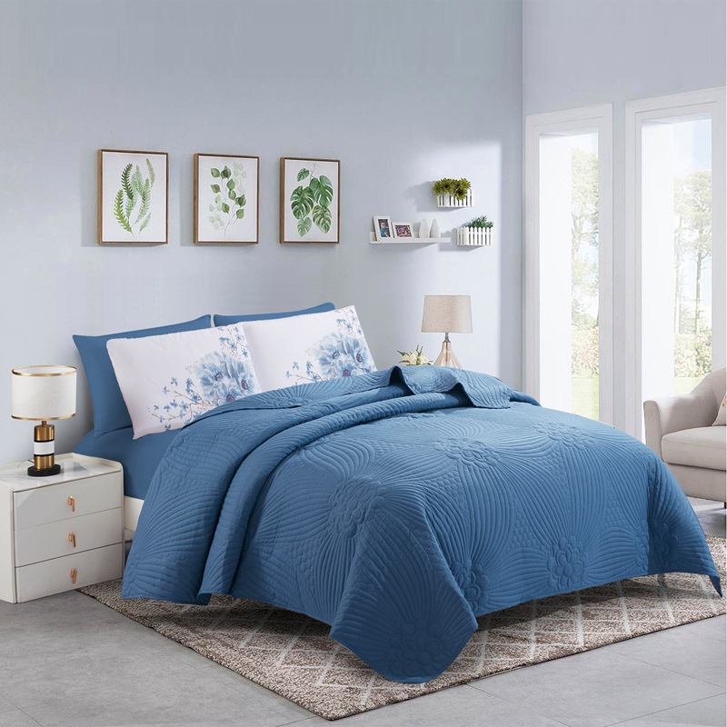 Floral Ultrasonic Quilted Microfiber Bedspread Set – Soft Lightweight Coverlet Set with Polyester Filling, Machine Washable