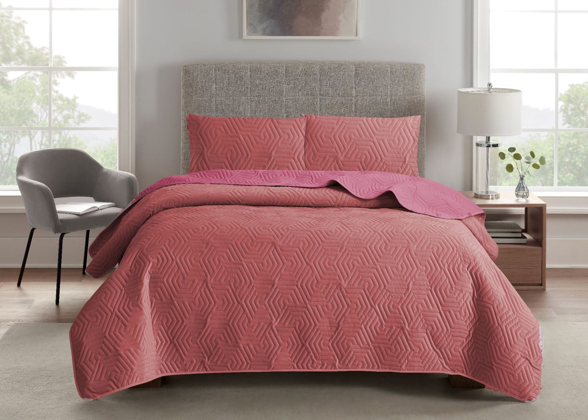 Ultrasonic Quilted Microfiber Bedspread Set – Soft Breathable Coverlet Set with Whole-Piece Down Alternative Filling, Machine Washable Bedding Set