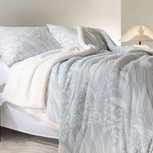 Embossed Velvet Triple-Layer Thick Blanket, Embossed Plush & Milk Velvet Warm Comfort Blanket with Soft Polyester Filling, Cozy Throw for Sofa and Bed