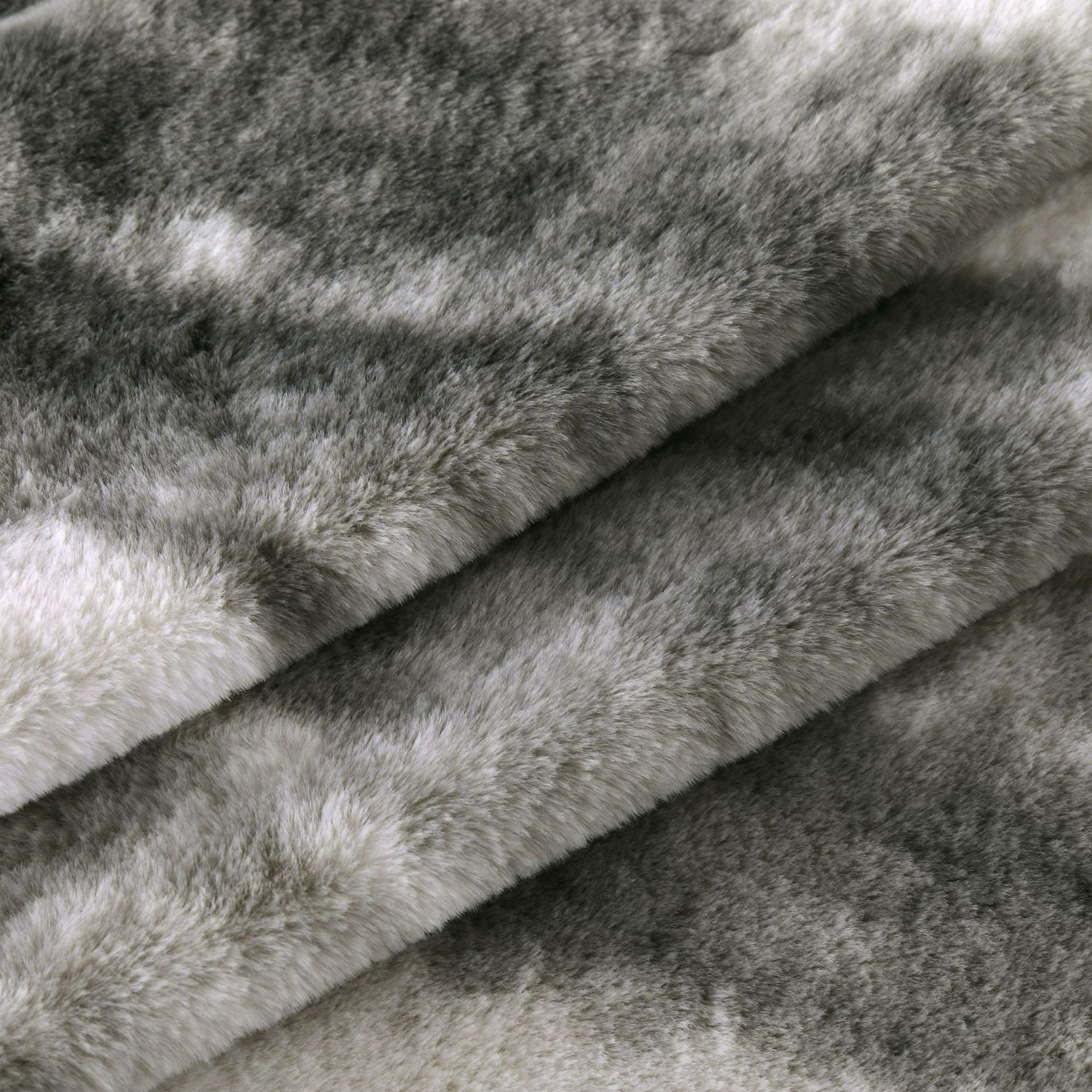 Tie-Dye Faux Rabbit Fur Double-Layer Blanket, Soft Plush Reversible Throw Blanket in Black, White and Gray, Warm Cozy Blanket for Sofa and Bed, Machine Washable