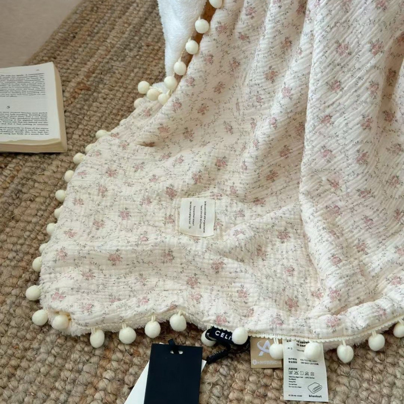 Cotton Crinkle Gauze Baby Blanket, Double-Sided Cotton & Soft Plush Infant Blanket with Tassel Balls, Multi-Purpose Baby Towel, Swaddle, and Crib Blanket