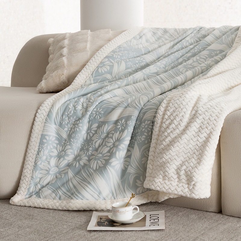 Embossed Velvet Triple-Layer Thick Blanket, Embossed Plush & Milk Velvet Warm Comfort Blanket with Soft Polyester Filling, Cozy Throw for Sofa and Bed