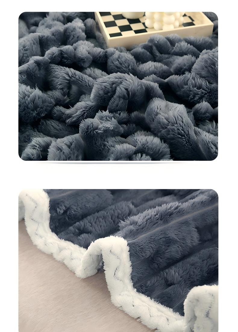 Embossed Faux Rabbit Fur Blanket, Ultra-Soft Warm Throw Blanket with Anti-Static Comfort, Cozy Plush Blanket for Sofa and Bed