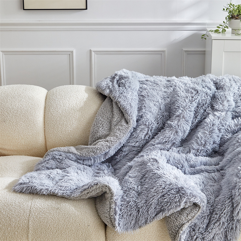 Long Plush & Sherpa Double-Layer Blanket, Reversible Soft Warm Throw Blanket for Sofa, Bed, and Car, Machine Washable