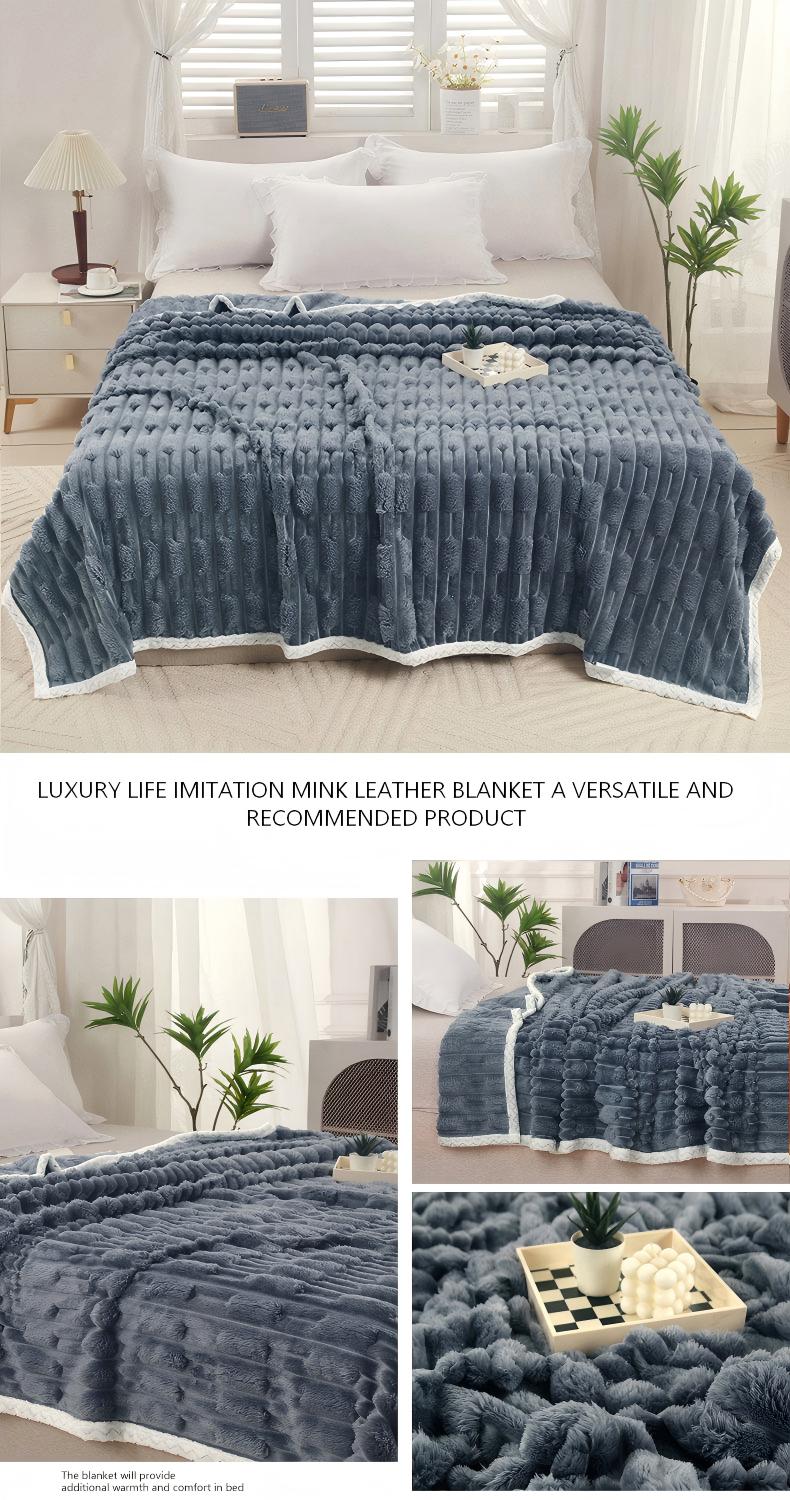 Embossed Faux Rabbit Fur Blanket, Ultra-Soft Warm Throw Blanket with Anti-Static Comfort, Cozy Plush Blanket for Sofa and Bed