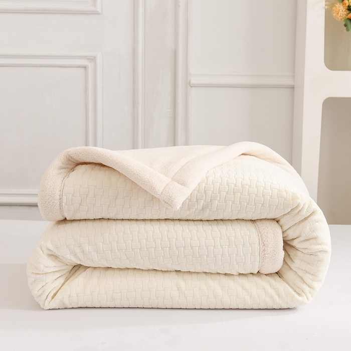 Milk Velvet Cutwork Triple-Layer Blanket, Soft Embossed Plush Throw with Fiber Filling, Warm Multi-Purpose Blanket for Sofa, Bed, and Travel