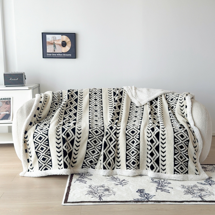 Cationic Jacquard Sherpa Fleece Blanket, Thick Soft Warm Throw Blanket for Sofa, Bed, Car and Office, Machine Washable
