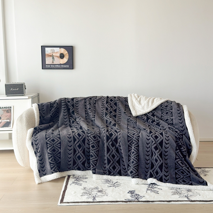 Cationic Jacquard Sherpa Fleece Blanket, Thick Soft Warm Throw Blanket for Sofa, Bed, Car and Office, Machine Washable