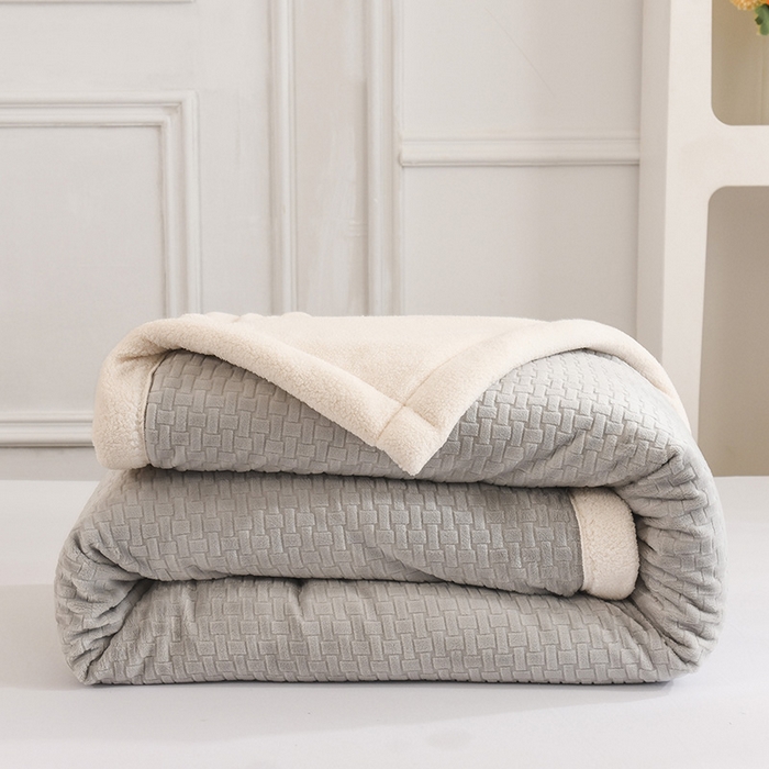 Milk Velvet Cutwork Triple-Layer Blanket, Soft Embossed Plush Throw with Fiber Filling, Warm Multi-Purpose Blanket for Sofa, Bed, and Travel