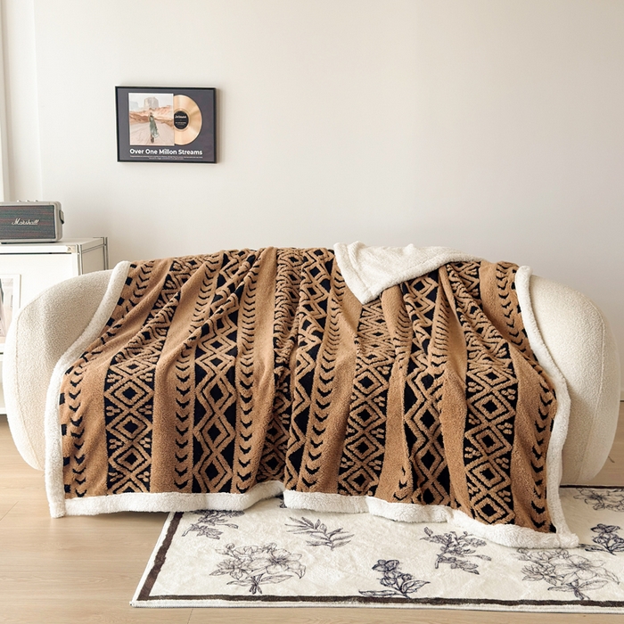 Cationic Jacquard Sherpa Fleece Blanket, Thick Soft Warm Throw Blanket for Sofa, Bed, Car and Office, Machine Washable