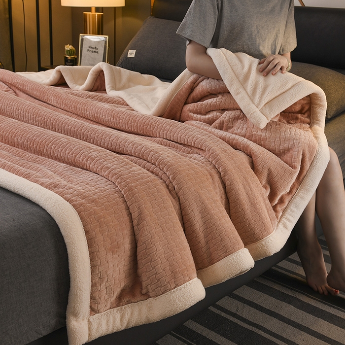 Milk Velvet Cutwork Triple-Layer Blanket, Soft Embossed Plush Throw with Fiber Filling, Warm Multi-Purpose Blanket for Sofa, Bed, and Travel