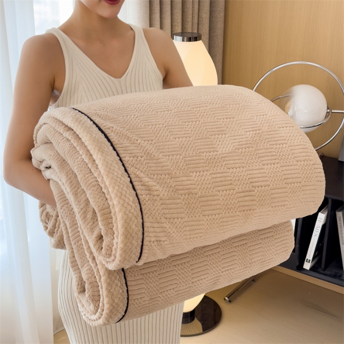 Double-Sided Embossed Plush Blanket, Thickened Soft Warm Throw Blanket for Sofa, Bed, and Car, Machine Washable