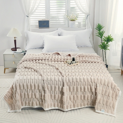 Embossed Faux Rabbit Fur Blanket, Ultra-Soft Warm Throw Blanket with Anti-Static Comfort, Cozy Plush Blanket for Sofa and Bed