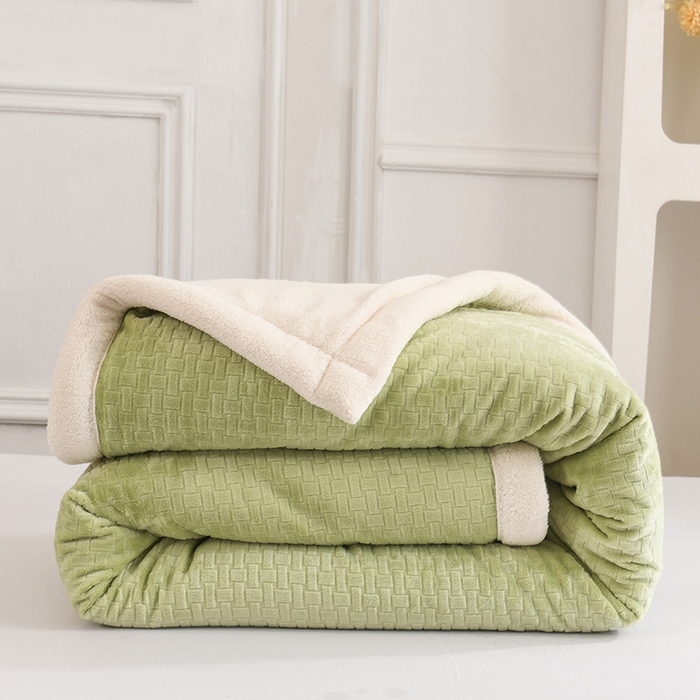 Milk Velvet Cutwork Triple-Layer Blanket, Soft Embossed Plush Throw with Fiber Filling, Warm Multi-Purpose Blanket for Sofa, Bed, and Travel