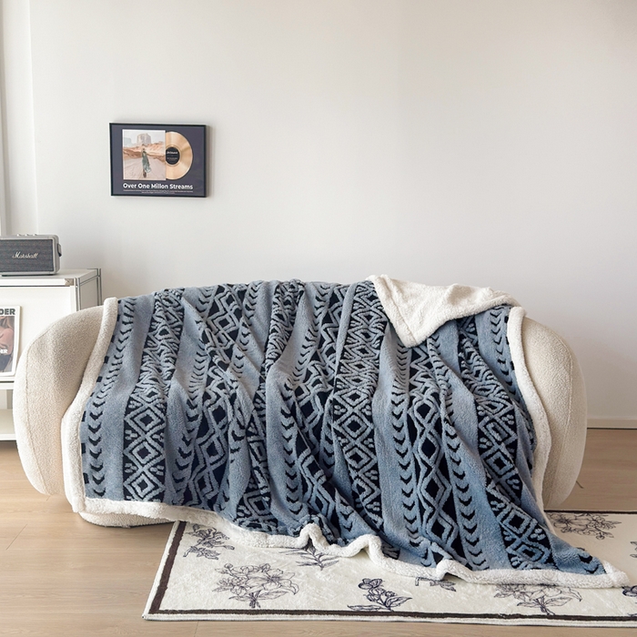 Cationic Jacquard Sherpa Fleece Blanket, Thick Soft Warm Throw Blanket for Sofa, Bed, Car and Office, Machine Washable