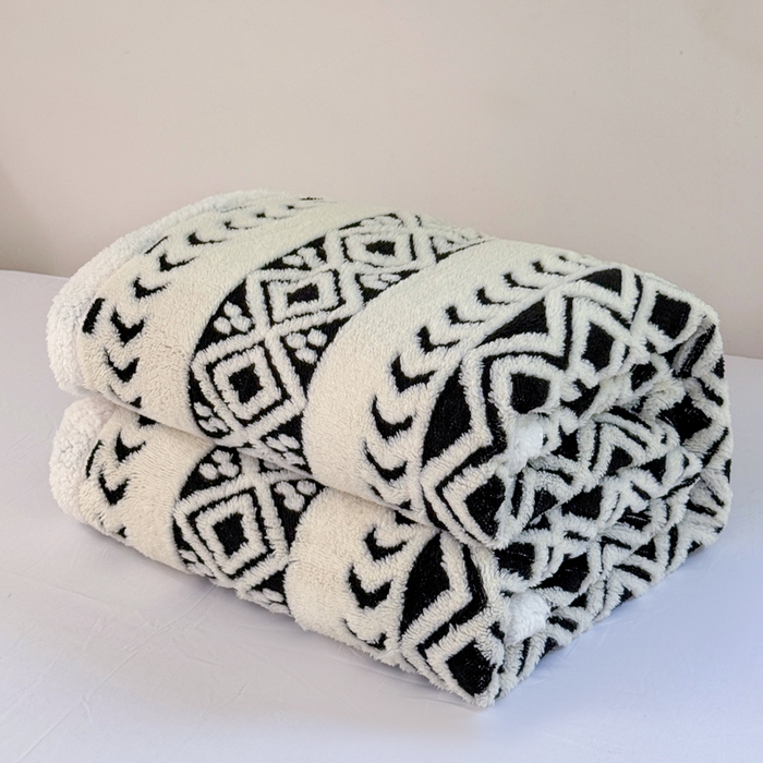 Cationic Jacquard Sherpa Fleece Blanket, Thick Soft Warm Throw Blanket for Sofa, Bed, Car and Office, Machine Washable