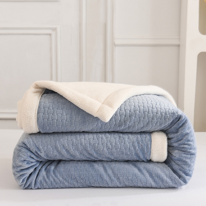 Milk Velvet Cutwork Triple-Layer Blanket, Soft Embossed Plush Throw with Fiber Filling, Warm Multi-Purpose Blanket for Sofa, Bed, and Travel