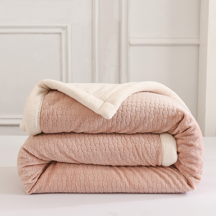 Milk Velvet Cutwork Triple-Layer Blanket, Soft Embossed Plush Throw with Fiber Filling, Warm Multi-Purpose Blanket for Sofa, Bed, and Travel