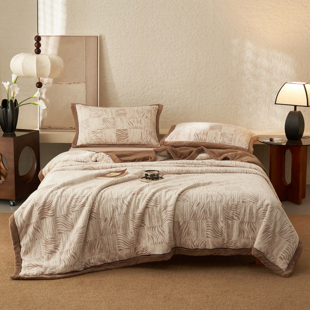 Dyed Embossed Milk Velvet Double-Layer Blanket, Soft Anti-Static Warm Throw Blanket for Sofa, Bed, and Travel