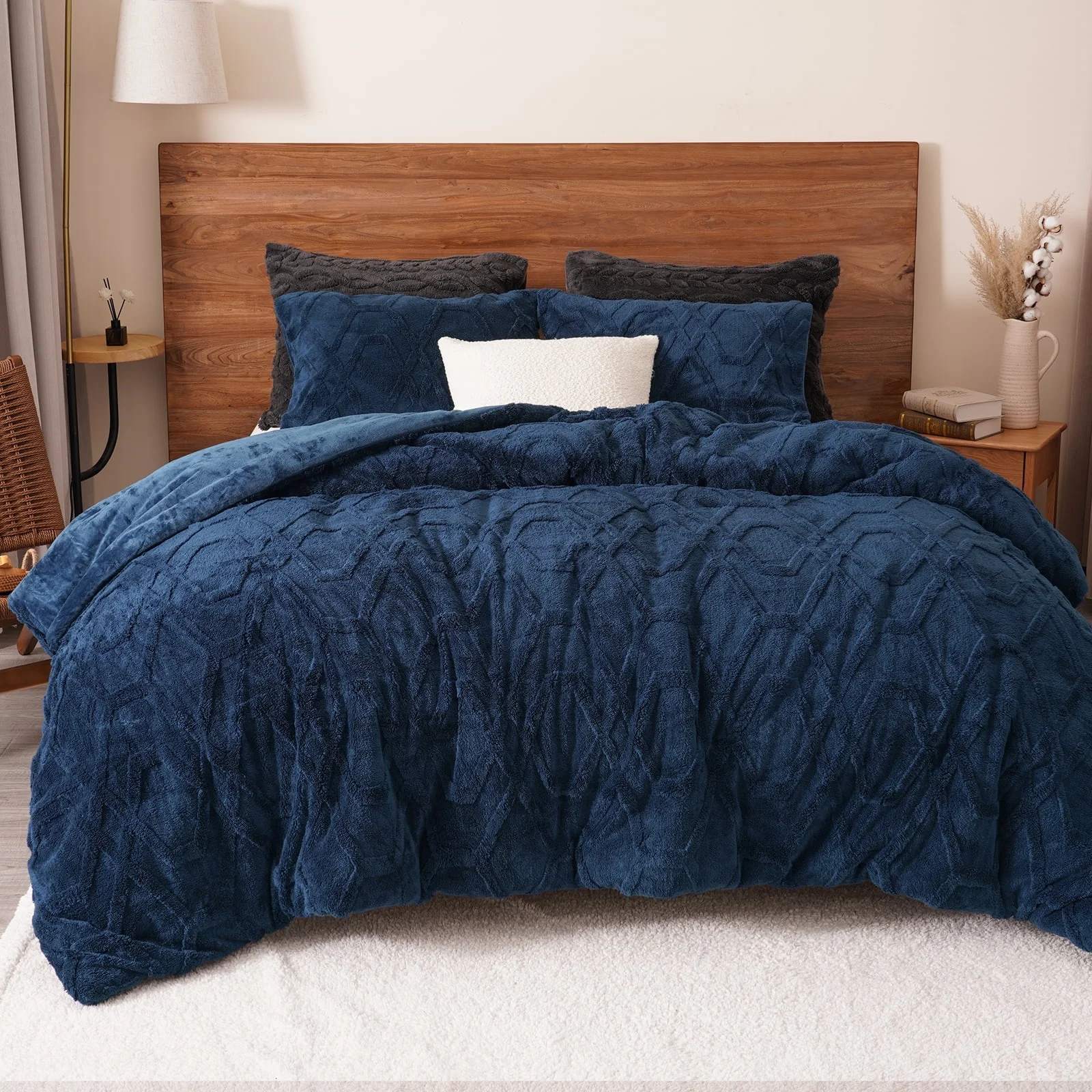 3D Jacquard Flannel Sherpa Winter Comforter – Ultra Soft Plush Faux Fur Warm Quilt
