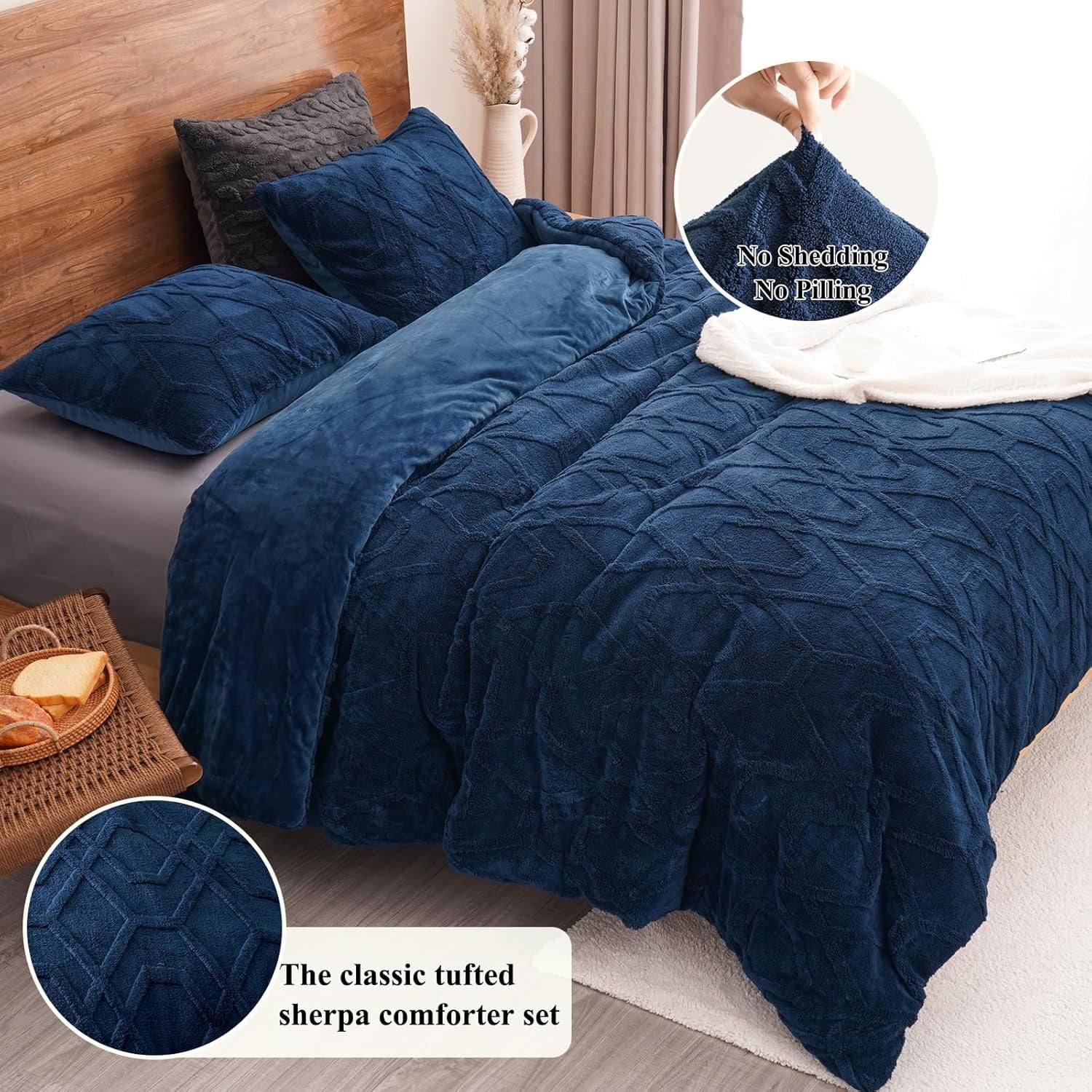 3D Jacquard Flannel Sherpa Winter Comforter – Ultra Soft Plush Faux Fur Warm Quilt