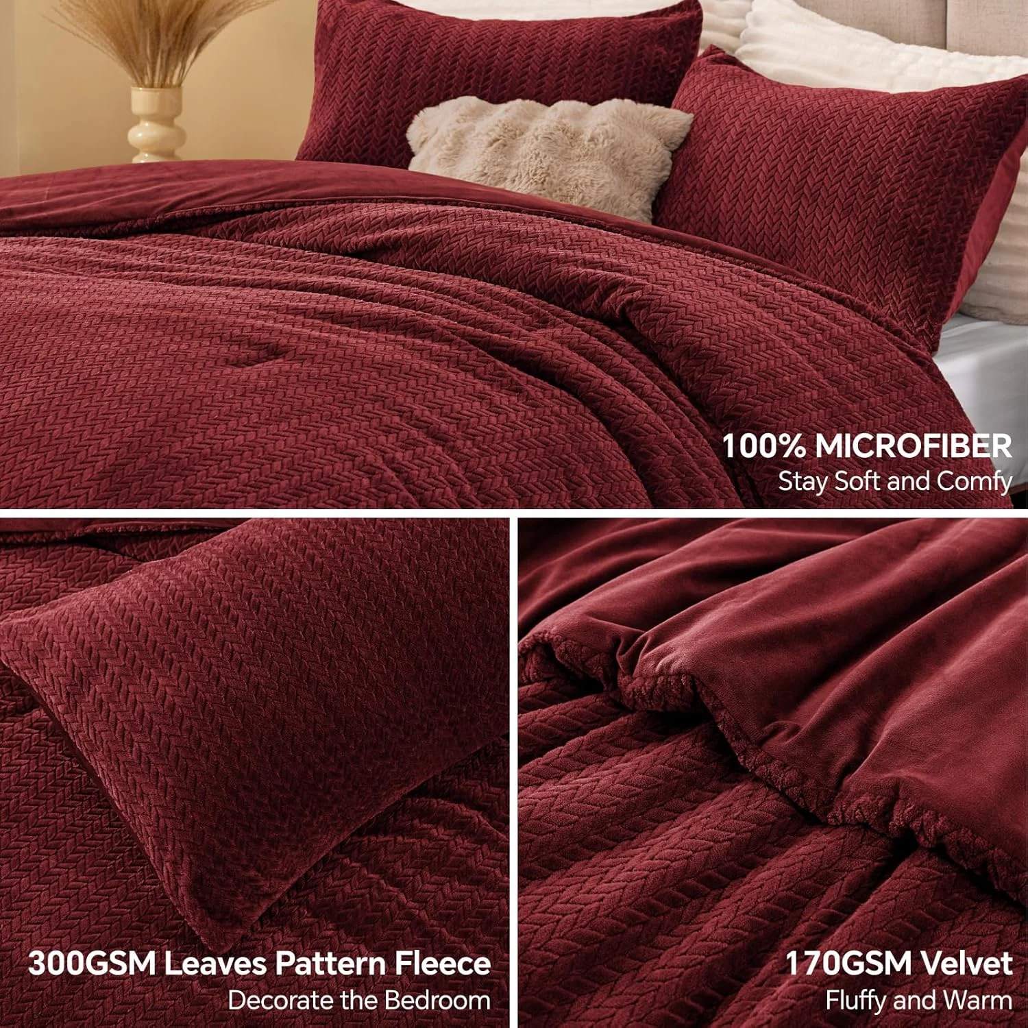 Embroidered Knit Flannel Winter Comforter – Reversible Velvet Plush Warm Quilt
